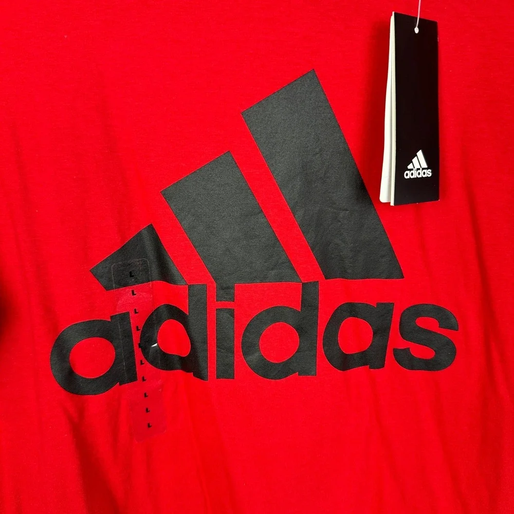 NWT Adidas Basic BOS Tee Mens Large Red Scarlet Graphic Logo Sportswear